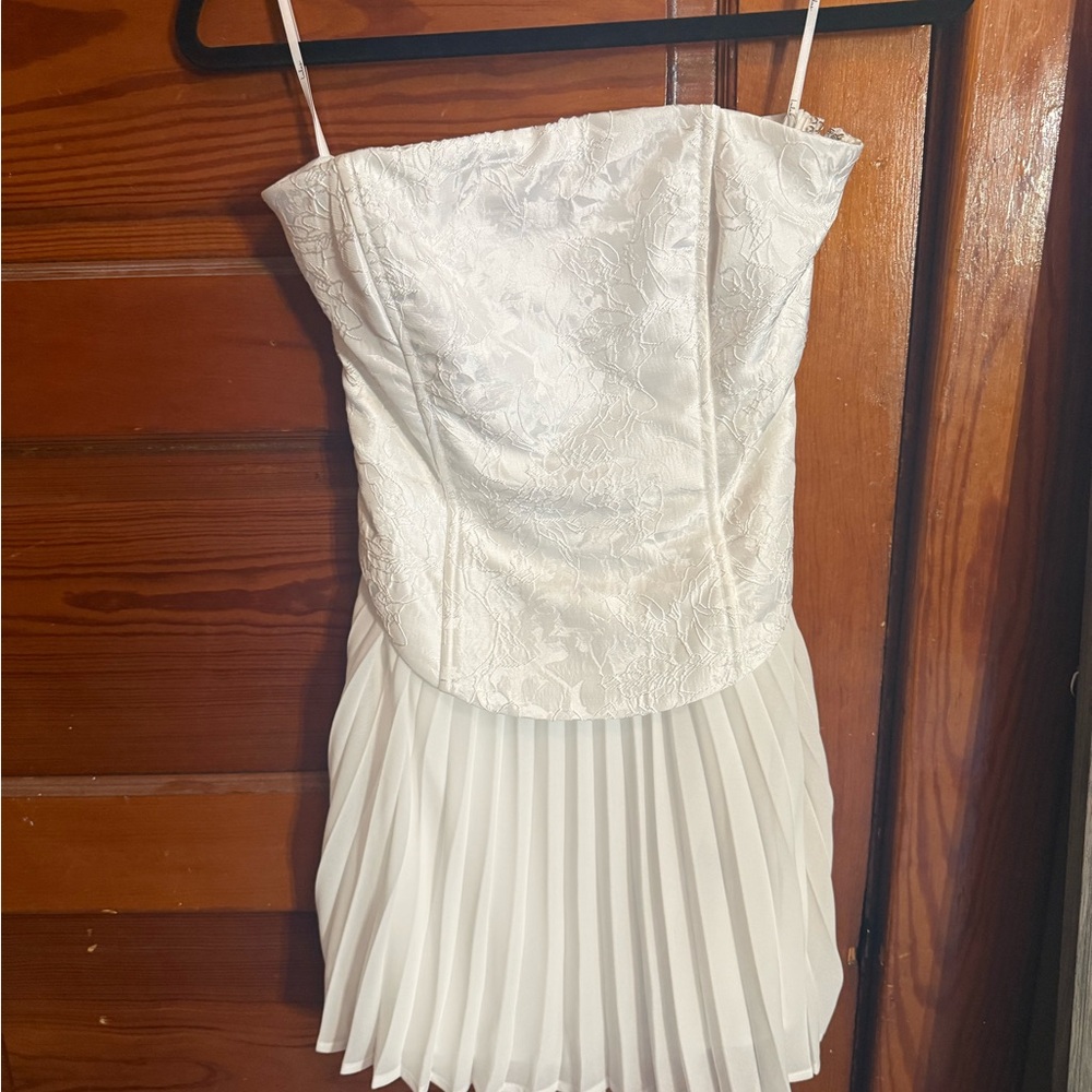 Lulu's White Strapless Mini Dress with neck scarf